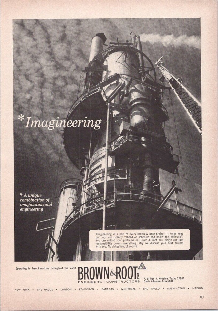 Brown & Root 1965 Original Print Ad Imagineering Industrial Engineering