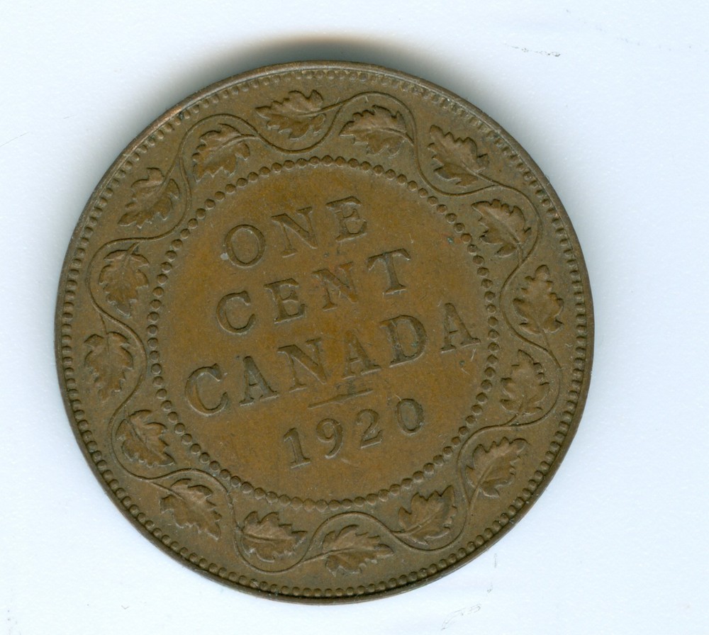 CANADA 1920 LARGE CENT--AU/UNC