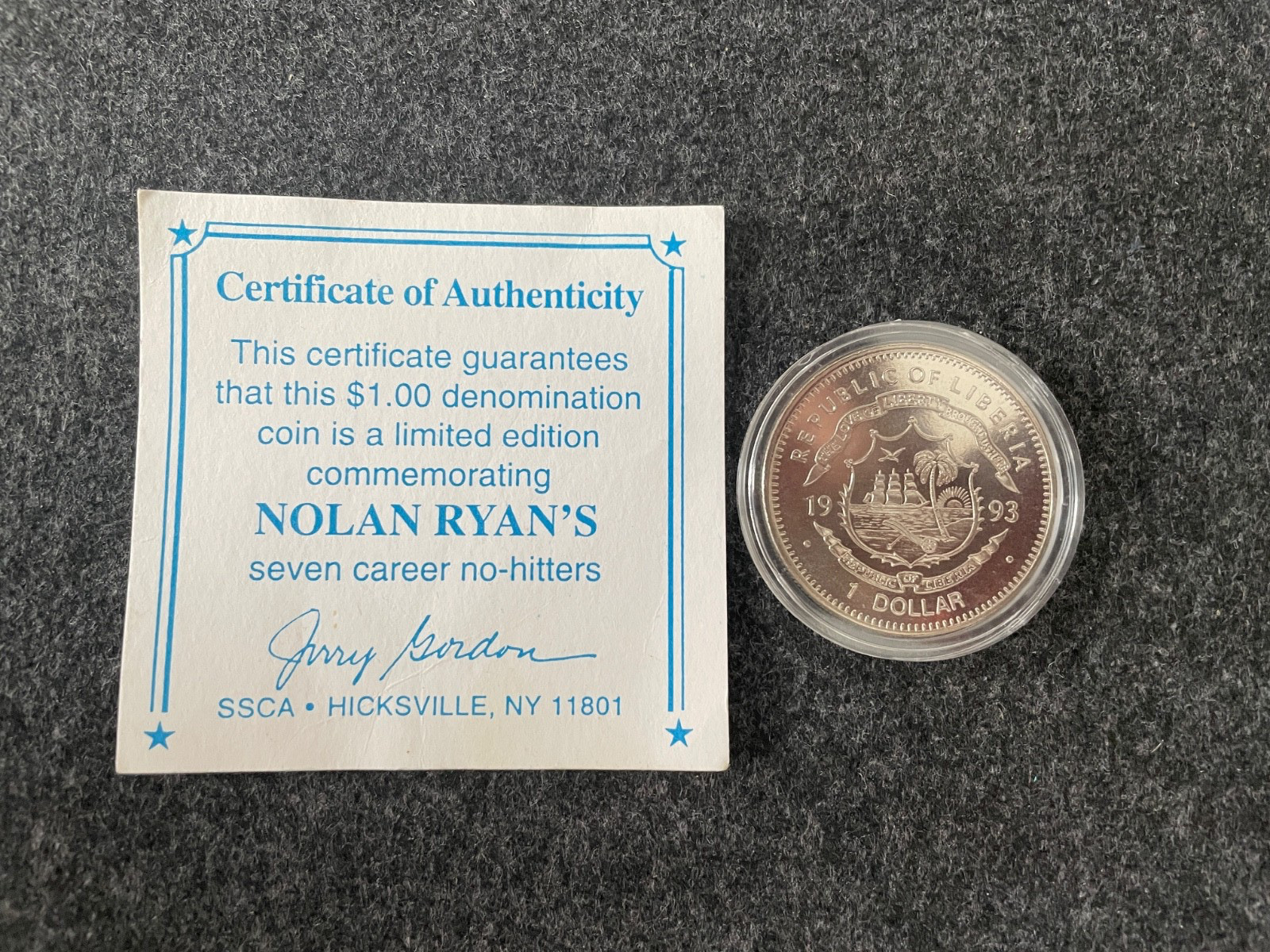 Nolan Ryan - 1 oz Collectible Coin - Republic of Liberia - Includes Case + Cert