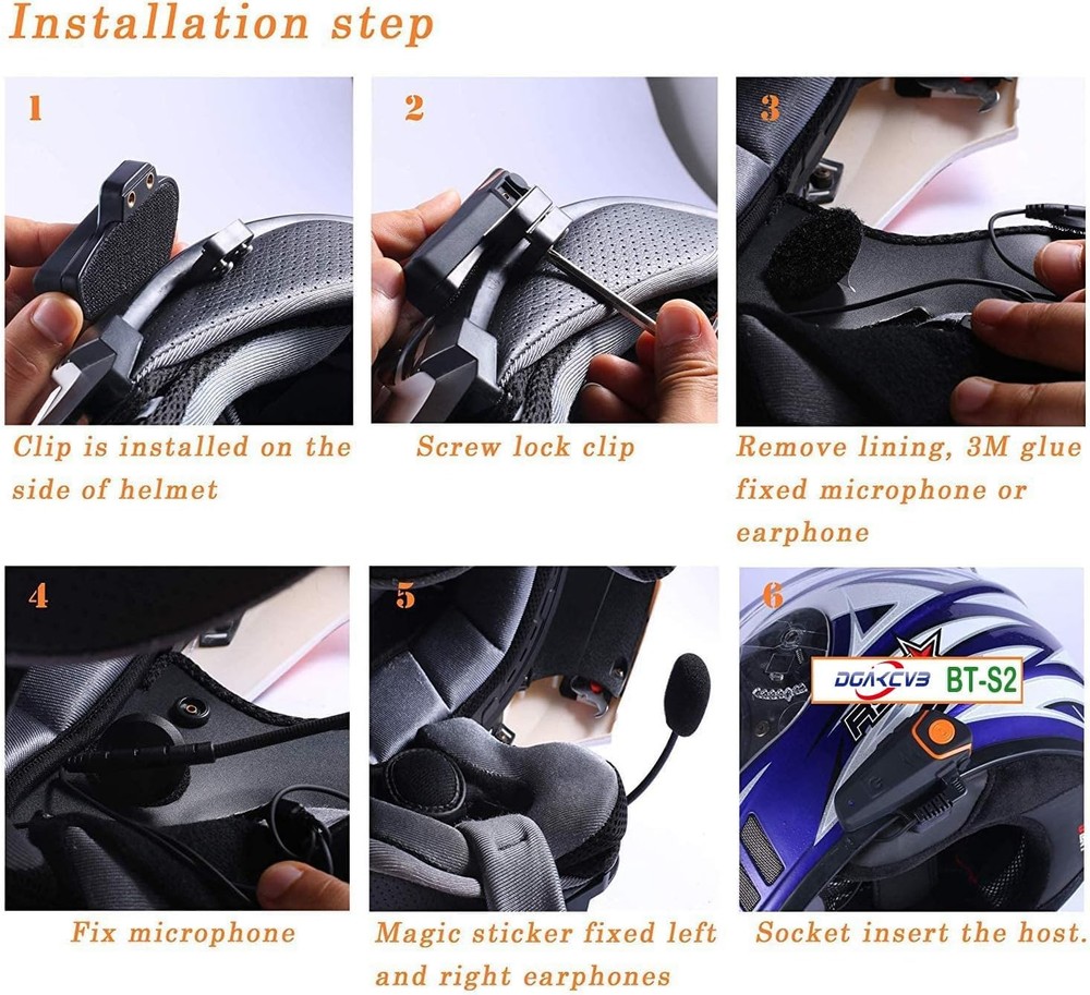 Motorcycle Bluetooth Headset, BT-S2 5.0 Helmet Intercom Black