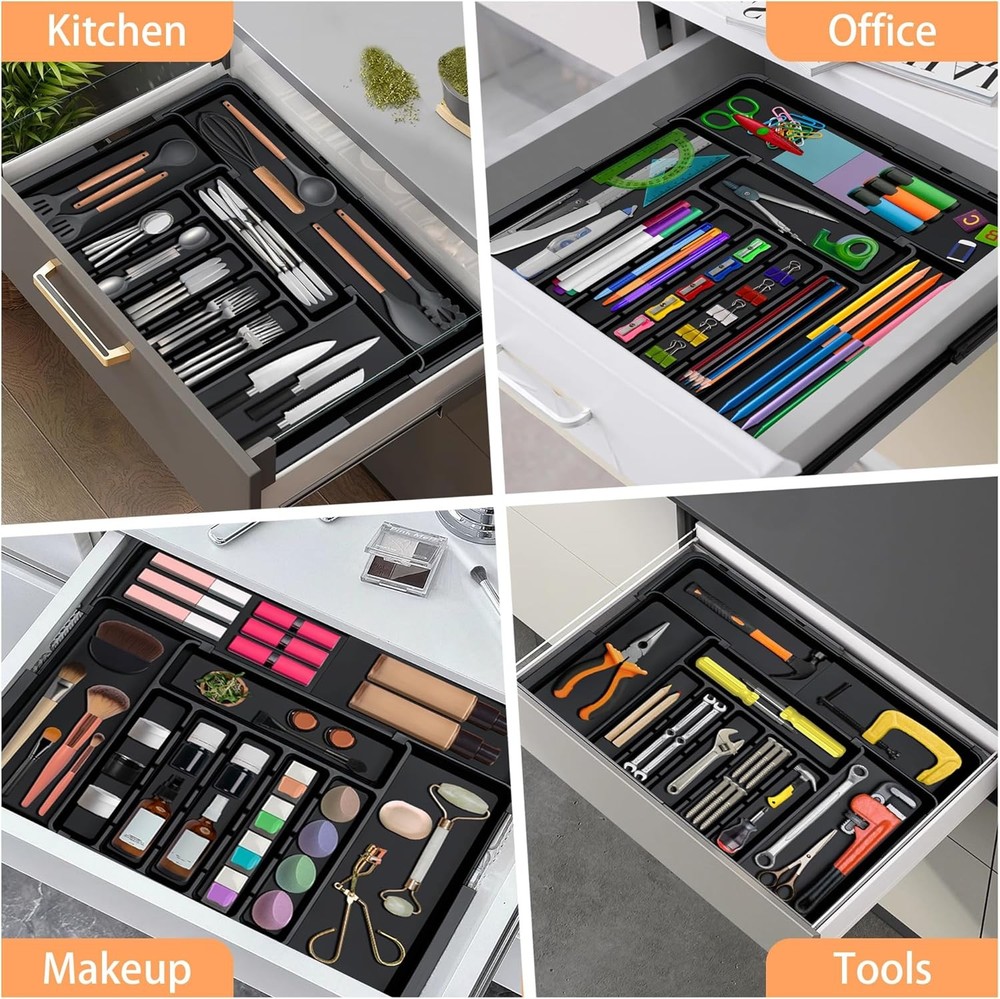 Silverware Organizer Expandable Kitchen Utensil Drawer Large Black