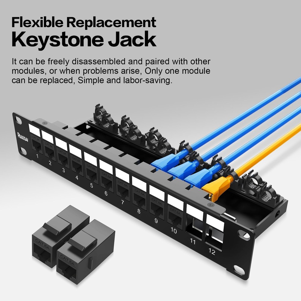 Patch Panel 12 Port【EC Listed】 10Gbps Cat6A Ethernet Network Patch Panel with...