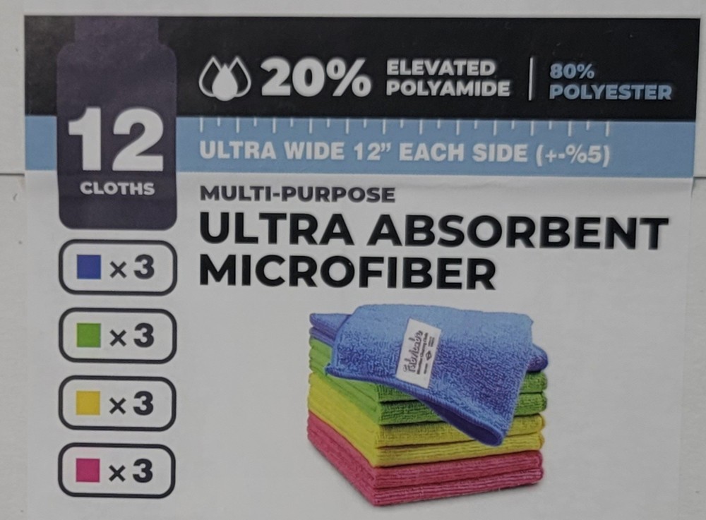 Turkish Microfiber Cloth Set of 12 | 20% Polyamide for Elevated Liquid Suction