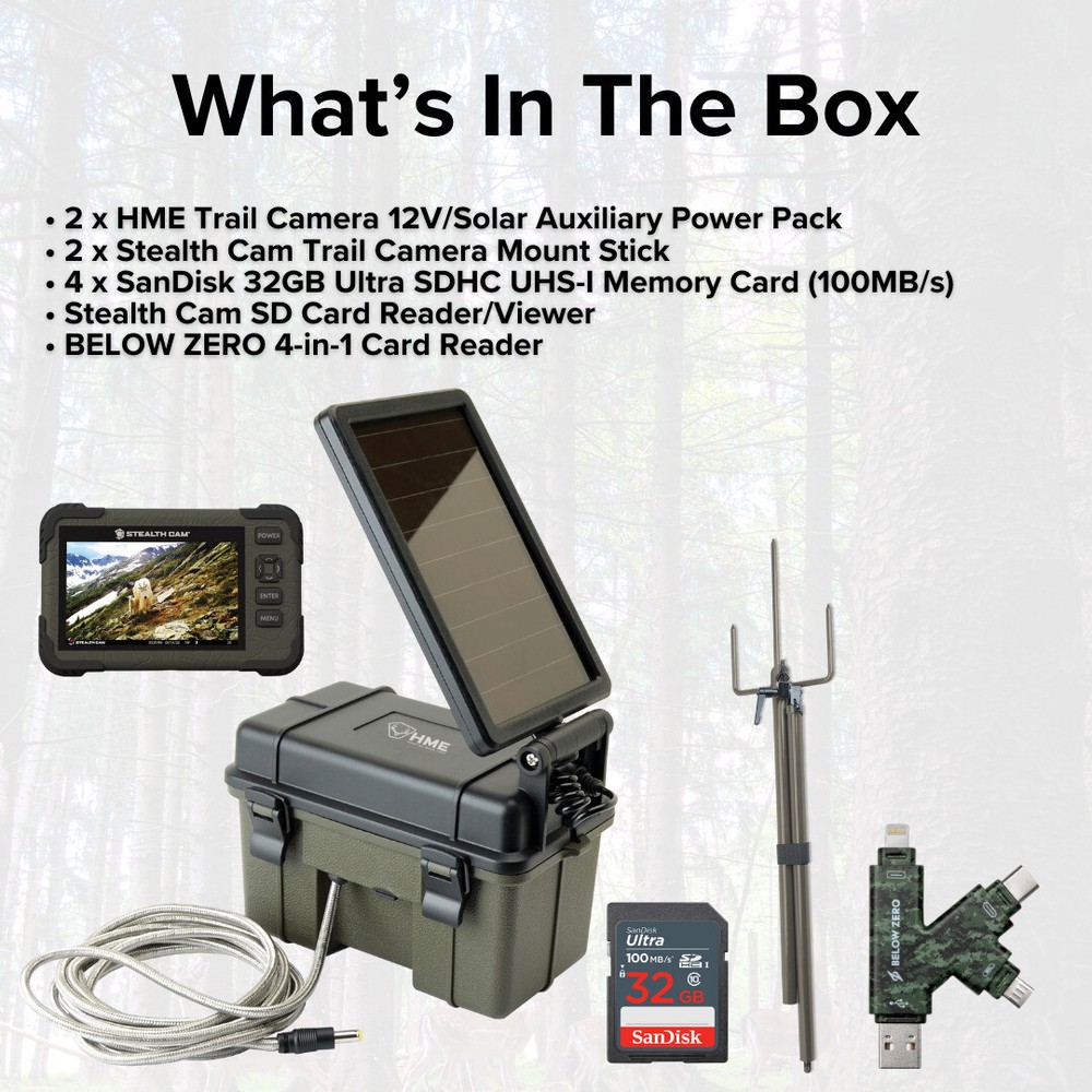 HME Trail Camera 12V with Solar Auxiliary Power Pack 2 Pack Bundle