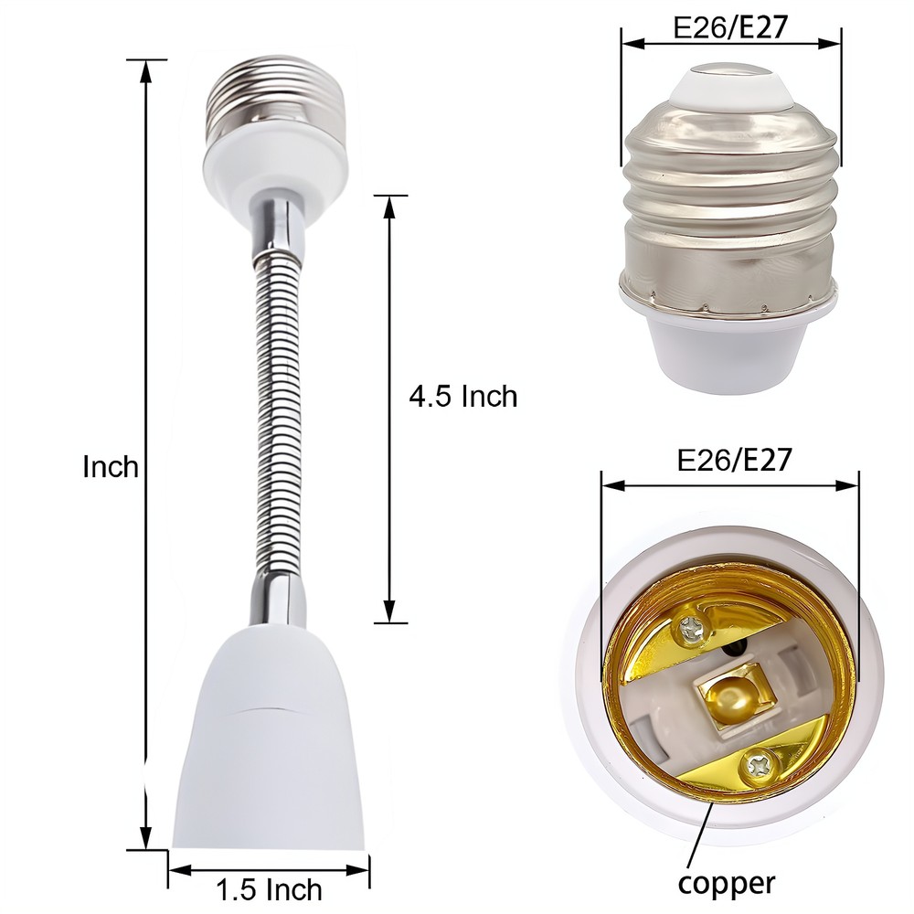 3 Pack E26 E27 Light Bulb Socket Flexible Extension Adapter Standard Medium Base