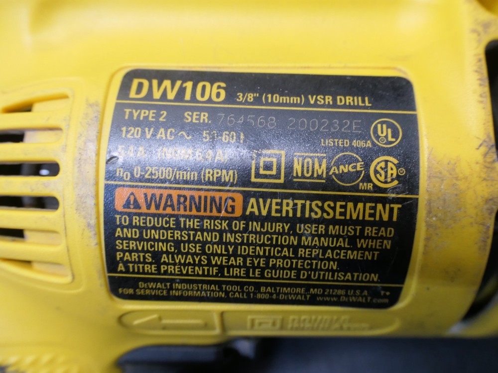 Dewalt DW106 Corded Electric 3/8" Variable Speed Drill