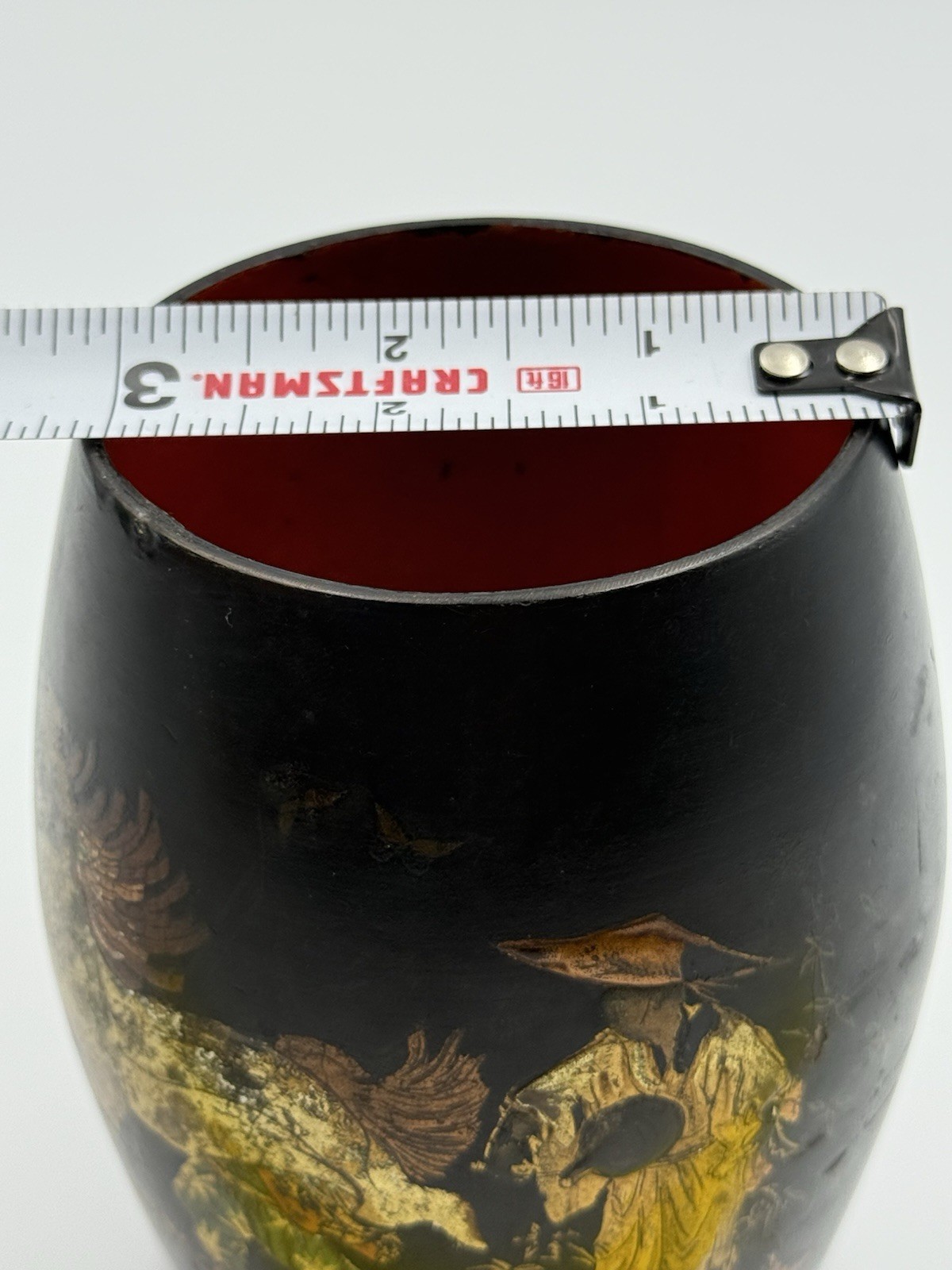 Antique Vietnamese Sơn Mài Lacquer Brush Pot • Múa Lân Lion Dance • Hand Painted