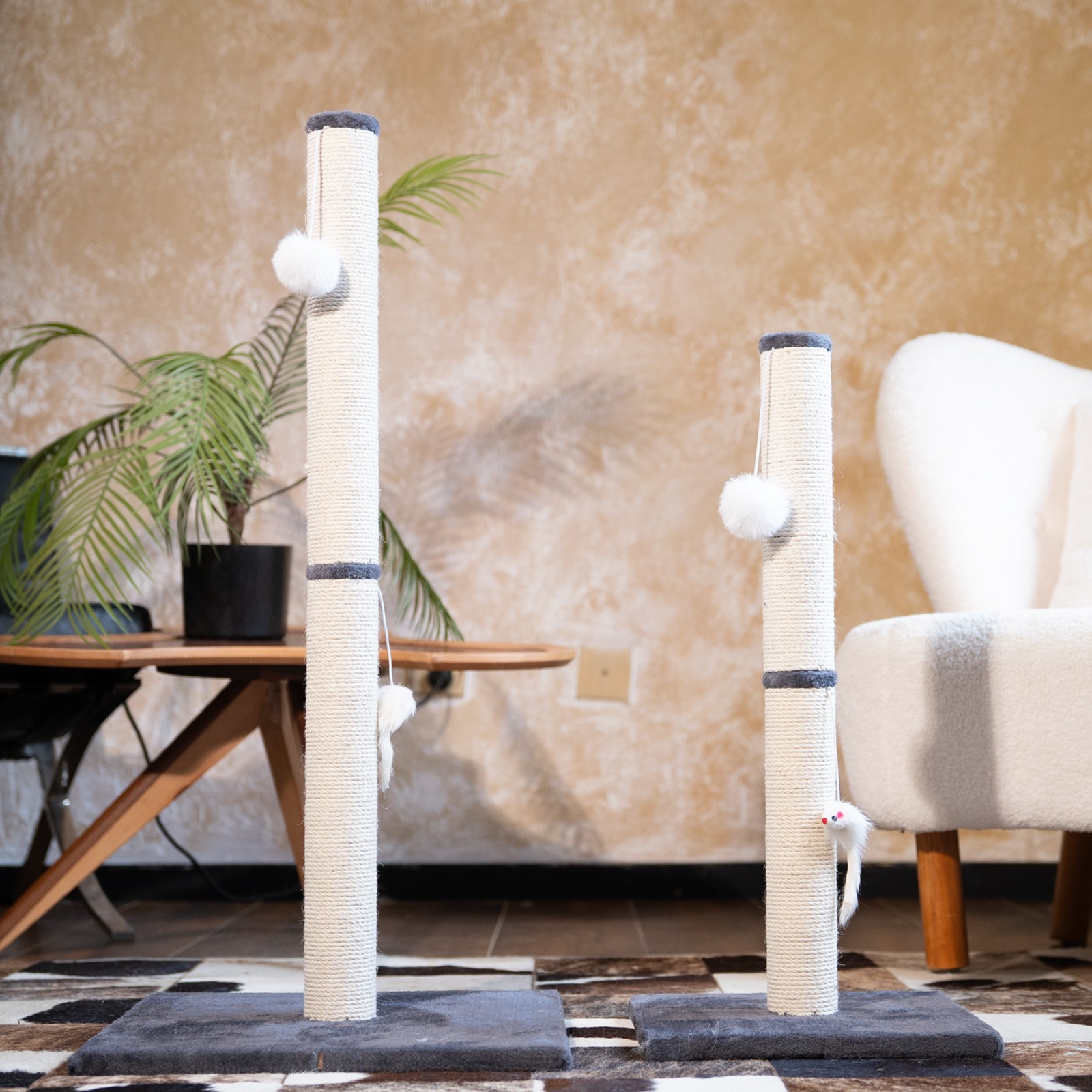 Cat Scratching Post, 25"H Sisal Vertical Scratcher Post with Toys for Indoor