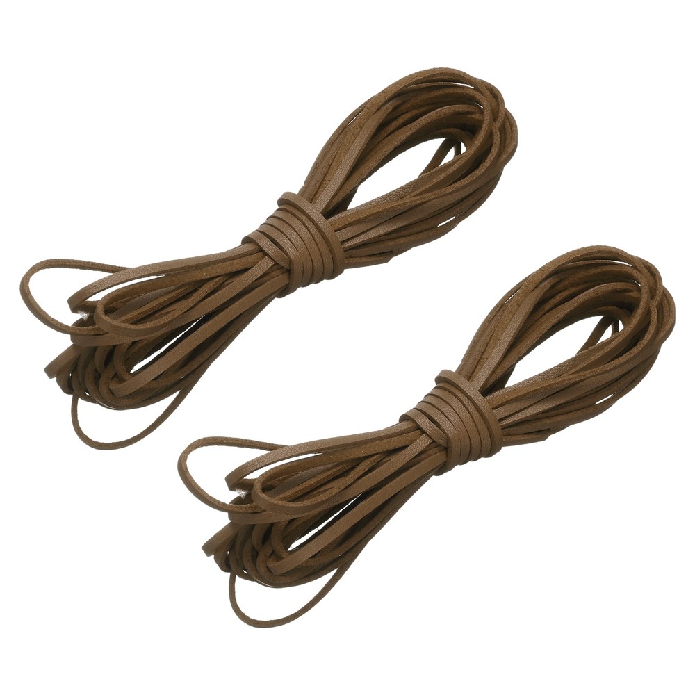 2 Pcs Flat Suede Leather Cord, 5.5 Yards 2.6mm Craft Braid String, Light Coffee