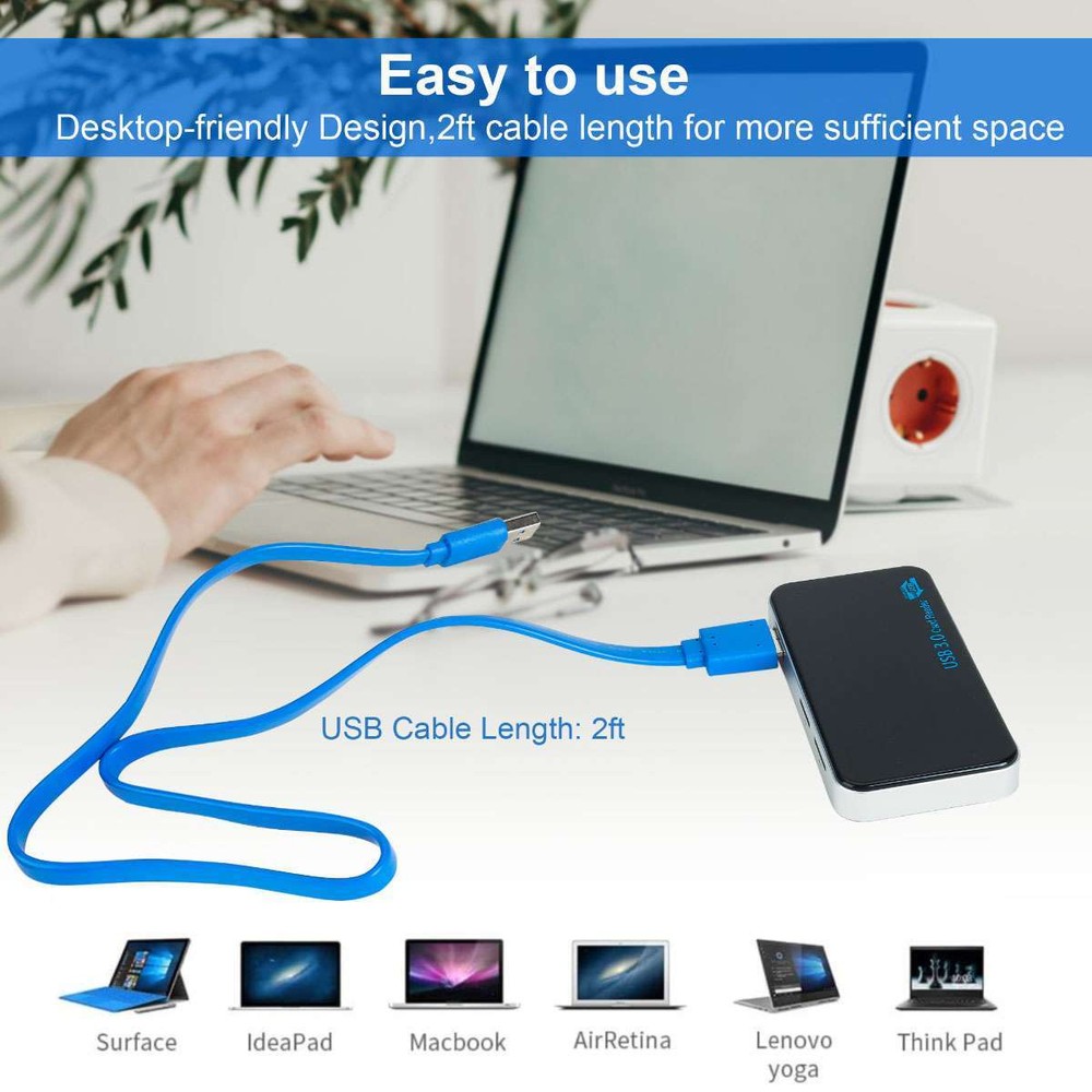 USB 3.0 Memory Card Reader Adapter 5GBPS Fit For CF/TF/SD/Micro SD/XD/M2/MS Card