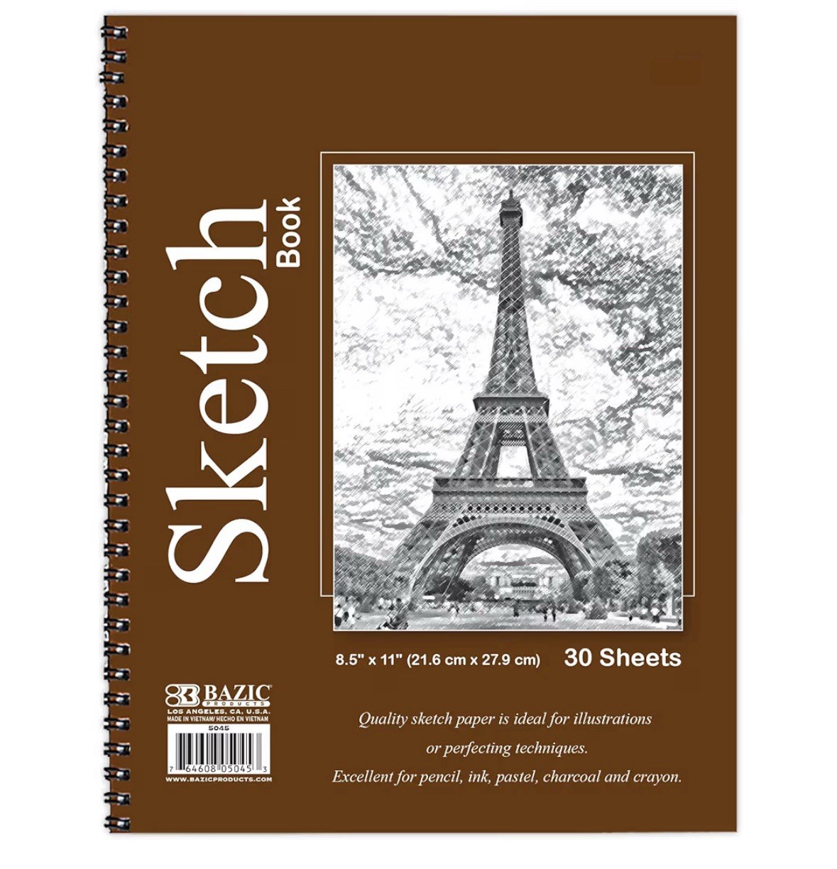 30 Sheets 8.5" X 11" Side Bound Spiral Premium Sketch Book