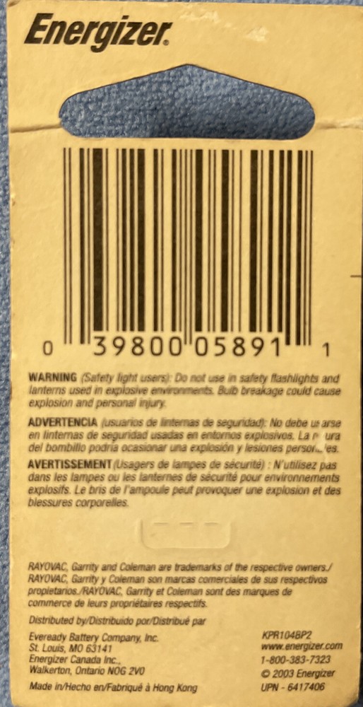 Energizer KPR104 2AA/2C Krypton Flashlight Bulbs Lot 4
