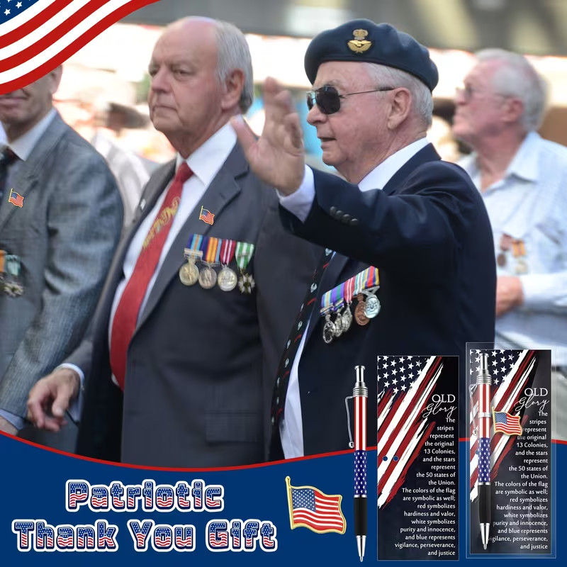 USA 250 Anniversary American Flag Ballpoint Pen+Flag Lapel Pin+Bookmark-Lot of 4