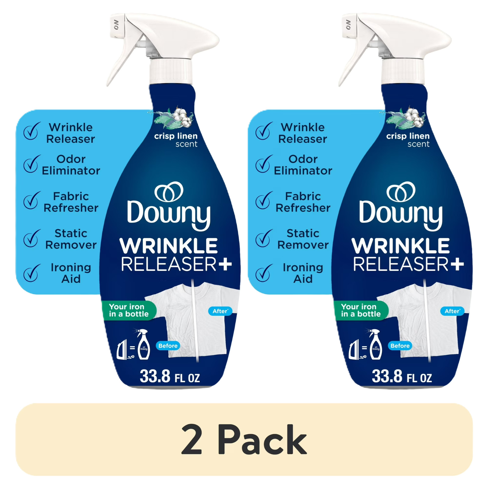 Downy Wrinkle Releaser Plus Crisp Linen Spray 33.8 Fl Oz Pack of 2