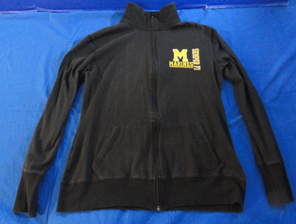 USMC MARINE CORPS SEMPER FI BLACK FULL ZIP UP LIGHTWEIGHT THERMAL JACKET SMALL