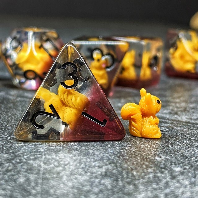 Sage's Baby Squirrel Familiar Resin Polyhedral Dice Set