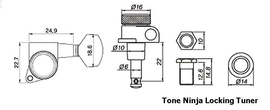 Genuine Tone Ninja 19:1 Locking Tuners, 8 String Inline set, Black