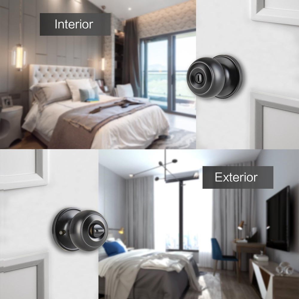8 Pack Black Door Knobs Interior Keyless, Door Knobs for Bathroom & Bedroom, ...