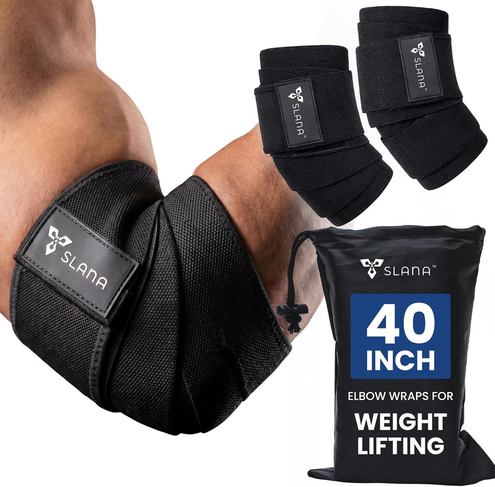 Elbow Wraps for Weightlifting – 40” Long Adjustable Compression - Elbow Sleeves