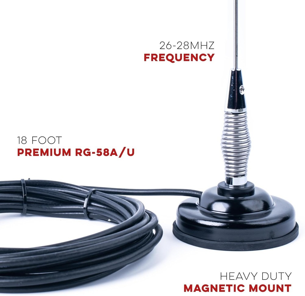28 Inch CB Antenna Kit Universal Coverage Heavy Duty Magnetic Mount