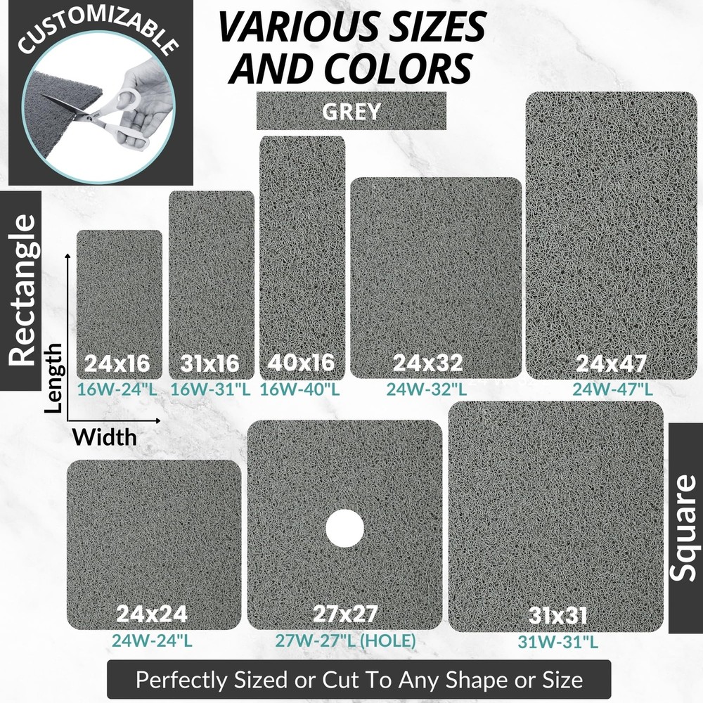 Anti Slip Shower Mat - Non Mats for 47" x 24" (Rectangular), Grey