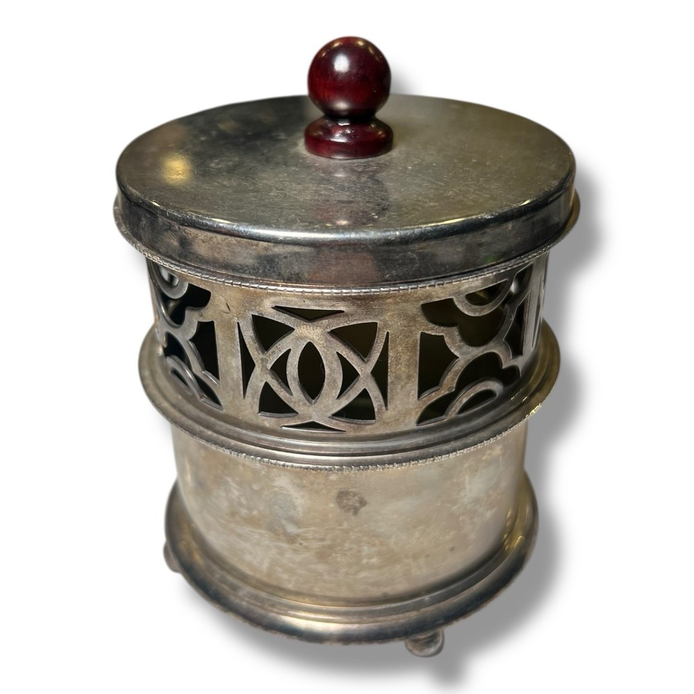 Vtg Shanghai Tang Silver Plate Circular Potpourri Pot or Candle Holder