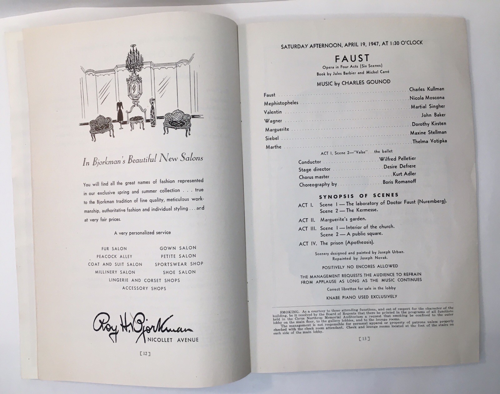 Metropolitan Grand Opera Minneapolis Minnesota PROGRAM April 1947