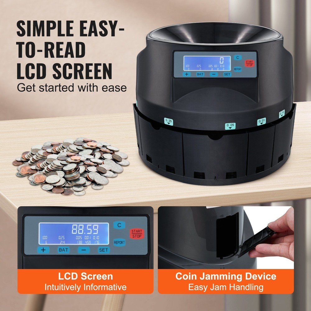 Rapid Coin Sorting Device 300 Coins/min 2000 Storage with LCD