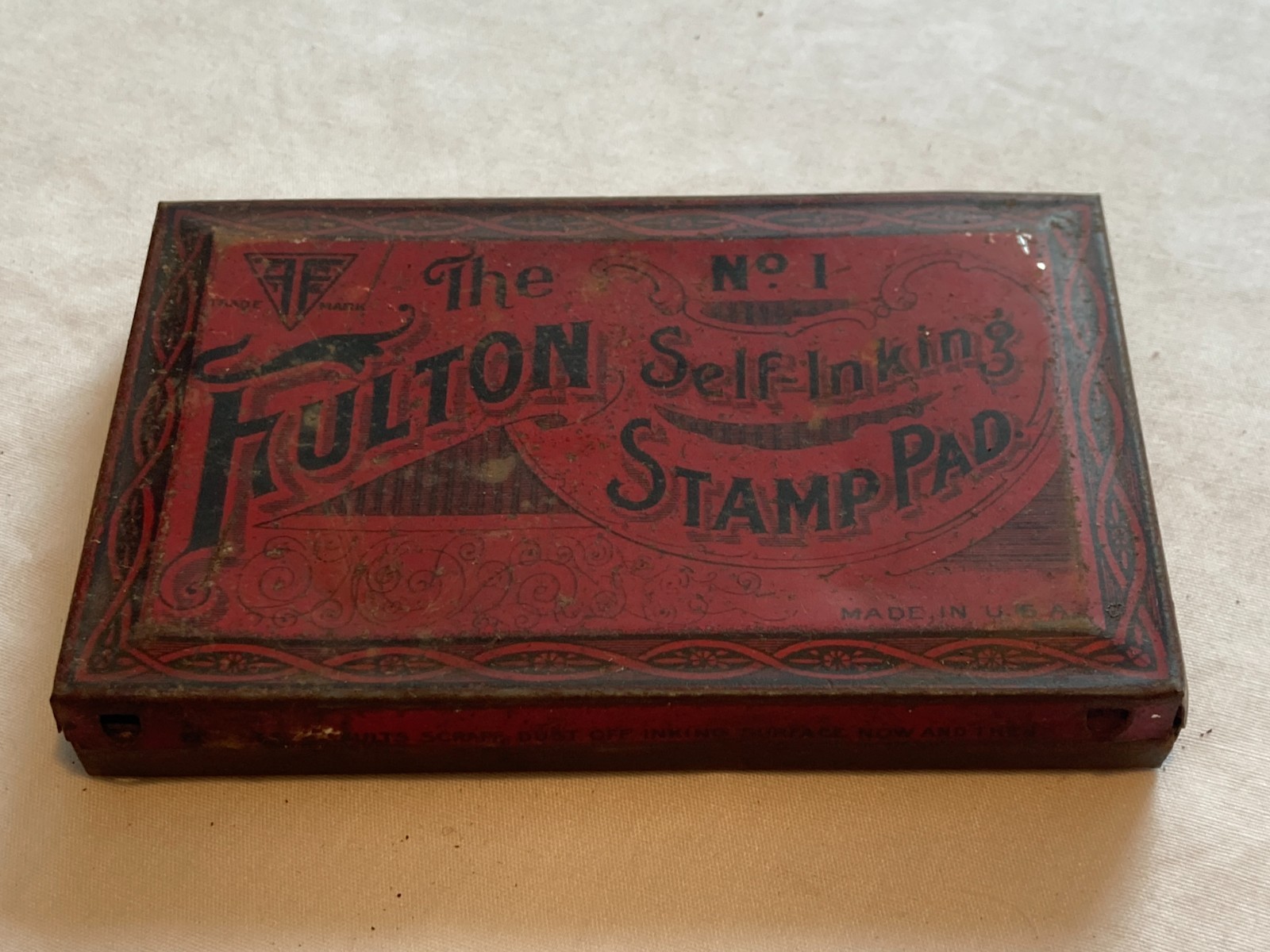 c1910-20s The Fulton No.1 Self Inking Stamp Ink Pad Advertising Tin