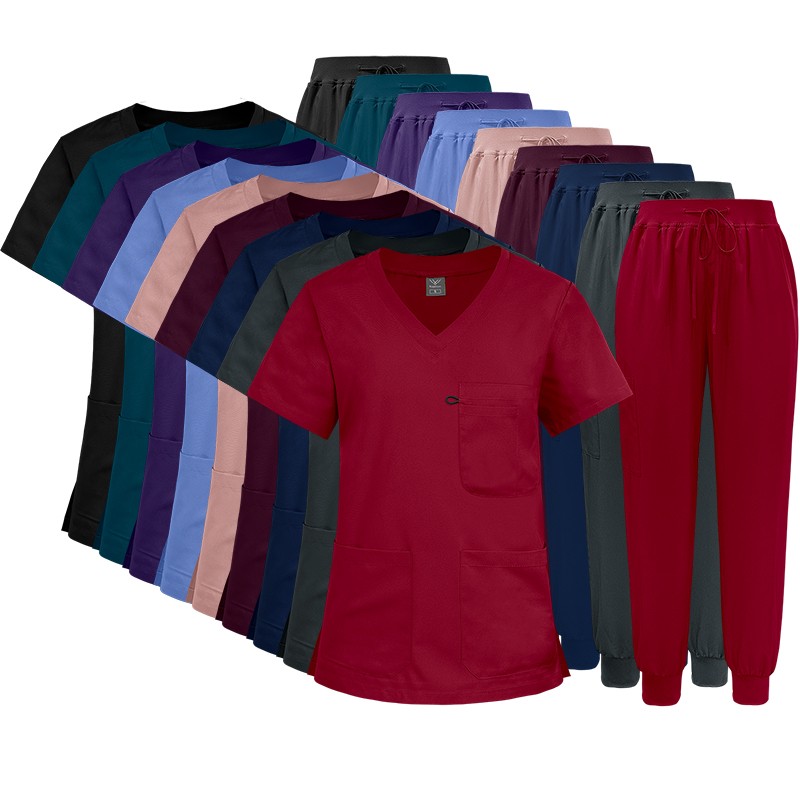 2025 Brand New Comfortable Medical Scrub Uniform Set Tops Pants V-Neck Jogger