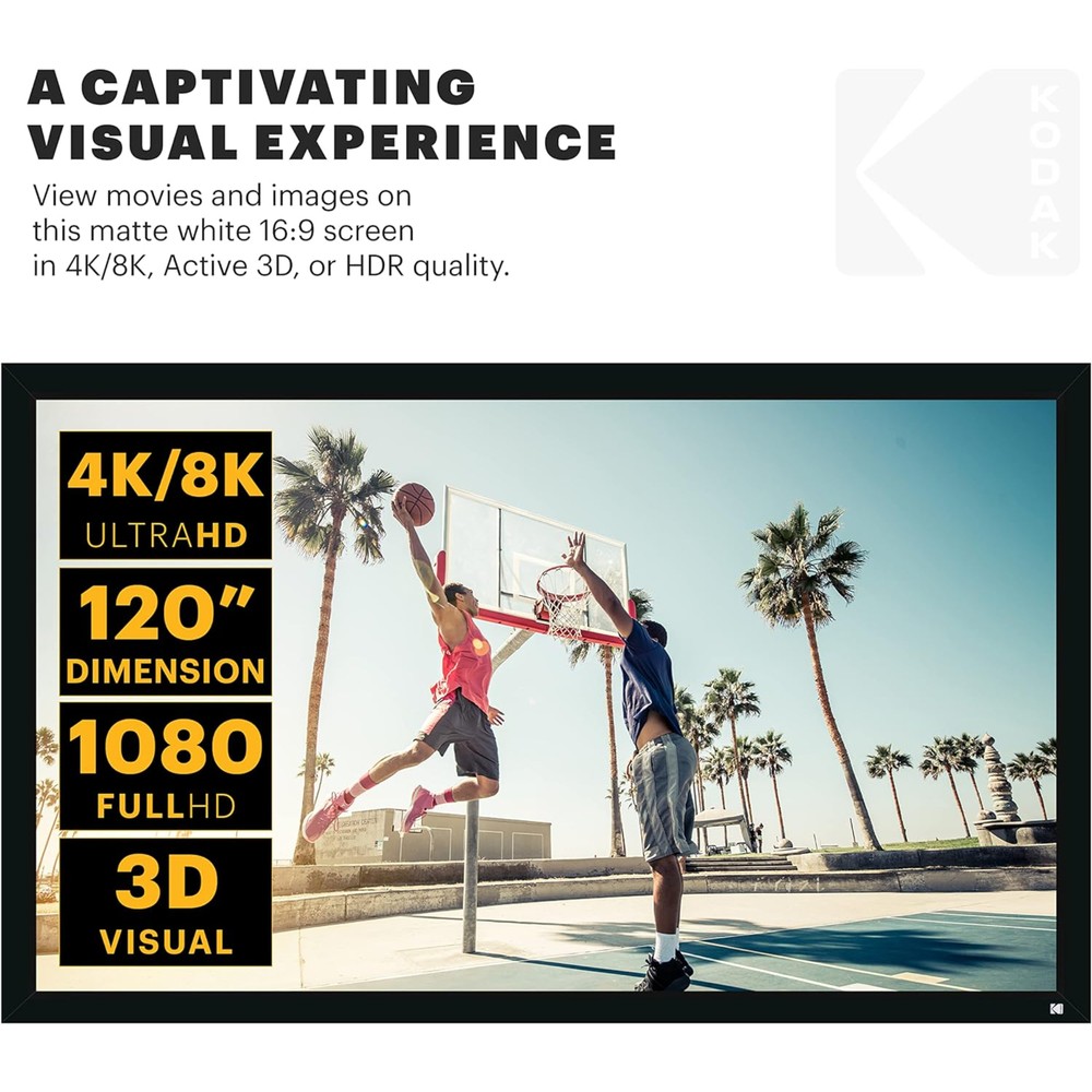 Kodak 120" Fixed Frame Projector Screen, Wall Mounted Projection Screen