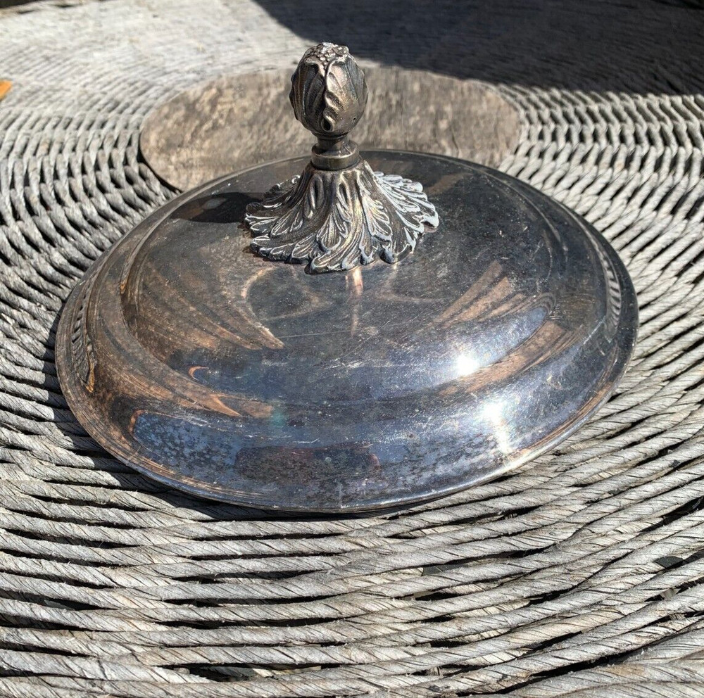 Vintage Silver Plated Lid For Dish Large Fruit Plant Finial