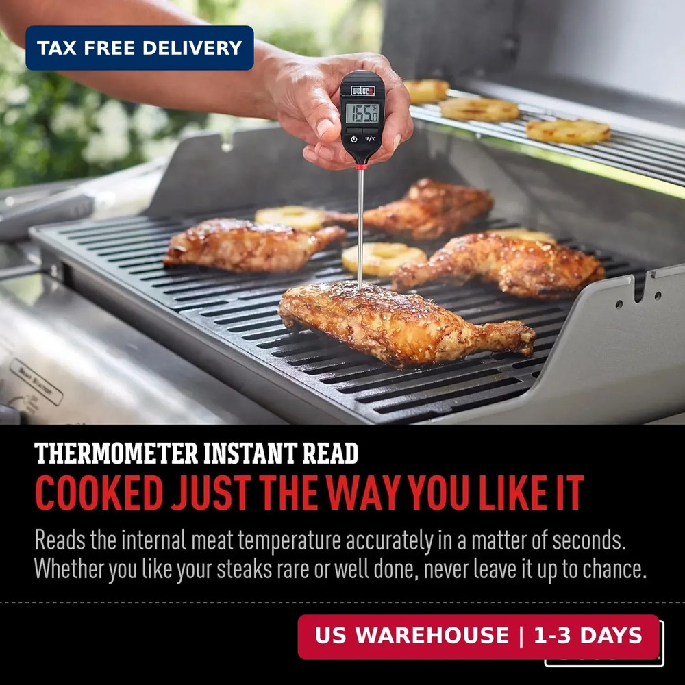Weber Instant‑Read Thermometer Probe, Black/Silver - Fast Digital Grill & Kitche