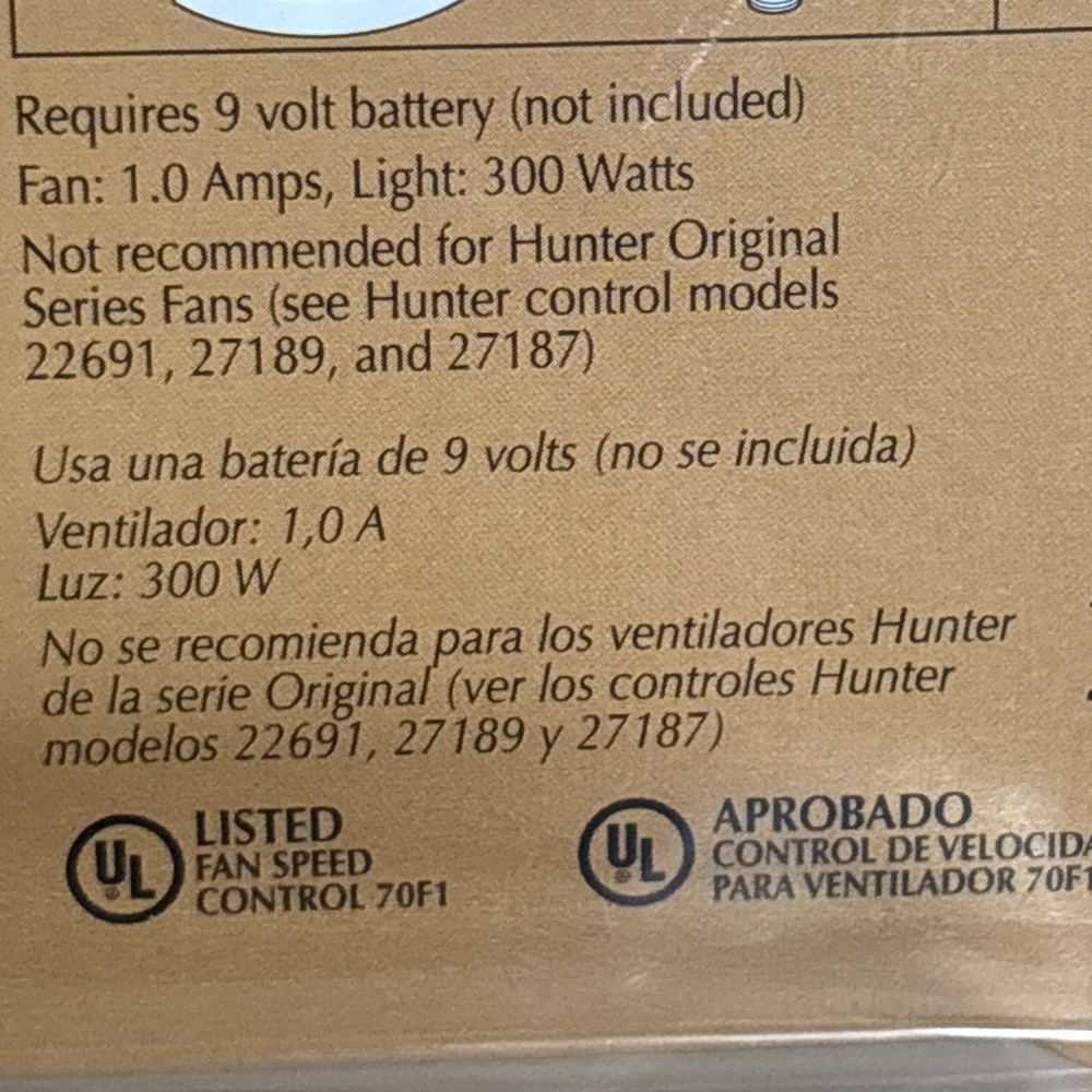 Hunter 27185 Ceiling Fan And Light Remote Control