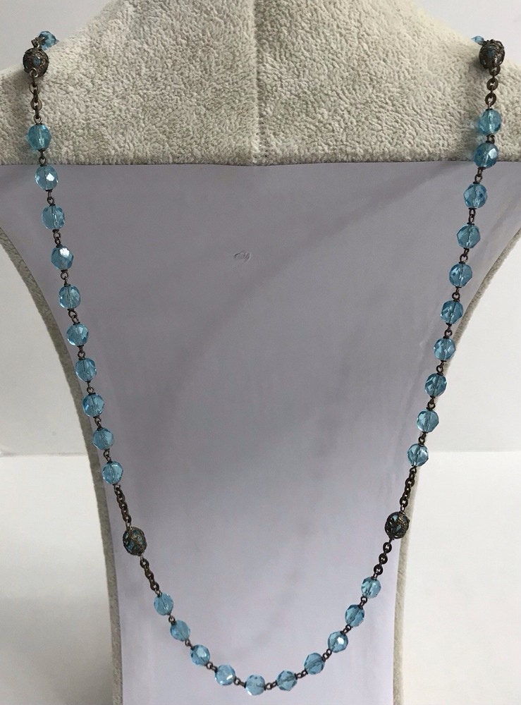 Vintage Blue Catholic Religious Prayer Rosary Beads Cross Crucifix Italy