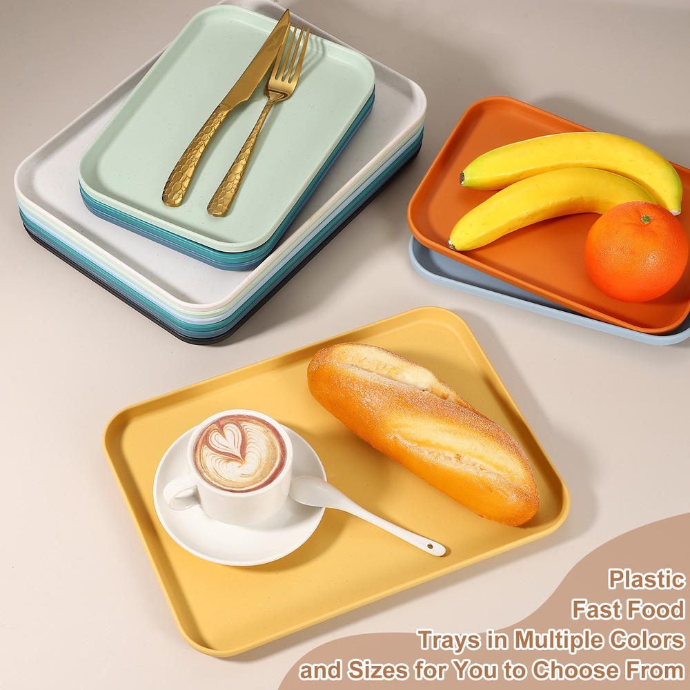 2Pcs Fast Food Serving Trays, 9.4x6.8" Rectangular Trays, Black