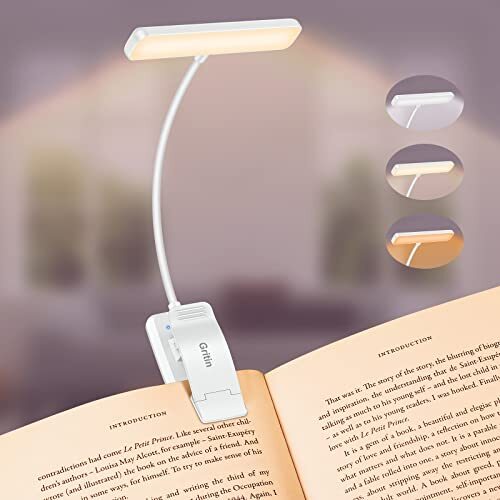 19 LED Rechargeable Book Light for Reading in Bed with Memory Function- White