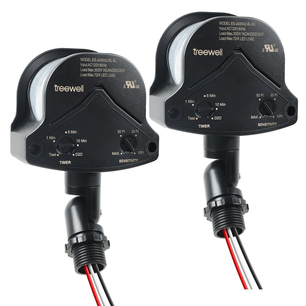 TREEWELL 2-Pack 240° Motion Detector: Adjustable Delay, 3 Modes, Replacement Sen
