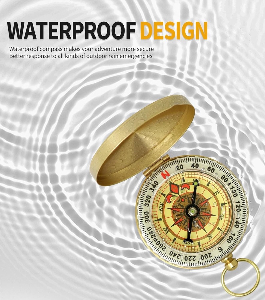 Handcrafted Solid Brass Pocket Compass, 1.8" Mini Navigation Tool for Hiking, Su