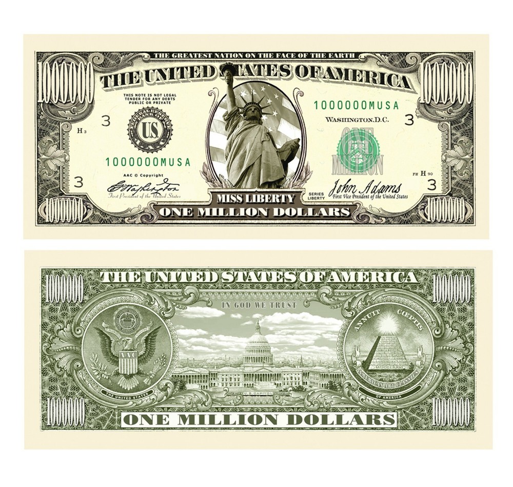 Pack of 100 Traditional Million Dollar Bills-Very Realistic Looking-Same Size
