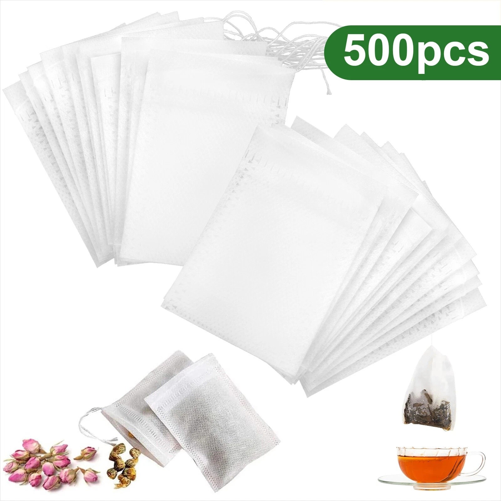 500Pcs Tea Bags Disposable Drawstring Flip Empty Teabags Herb Loose Teas Filters