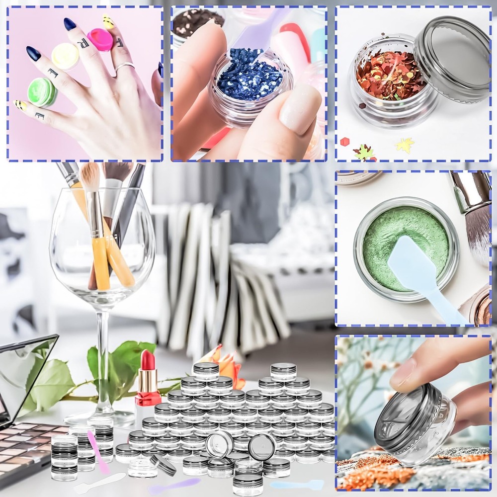 100PCS Empty Plastic Sample Containers with Clear Lids Small Jars Pots NEW