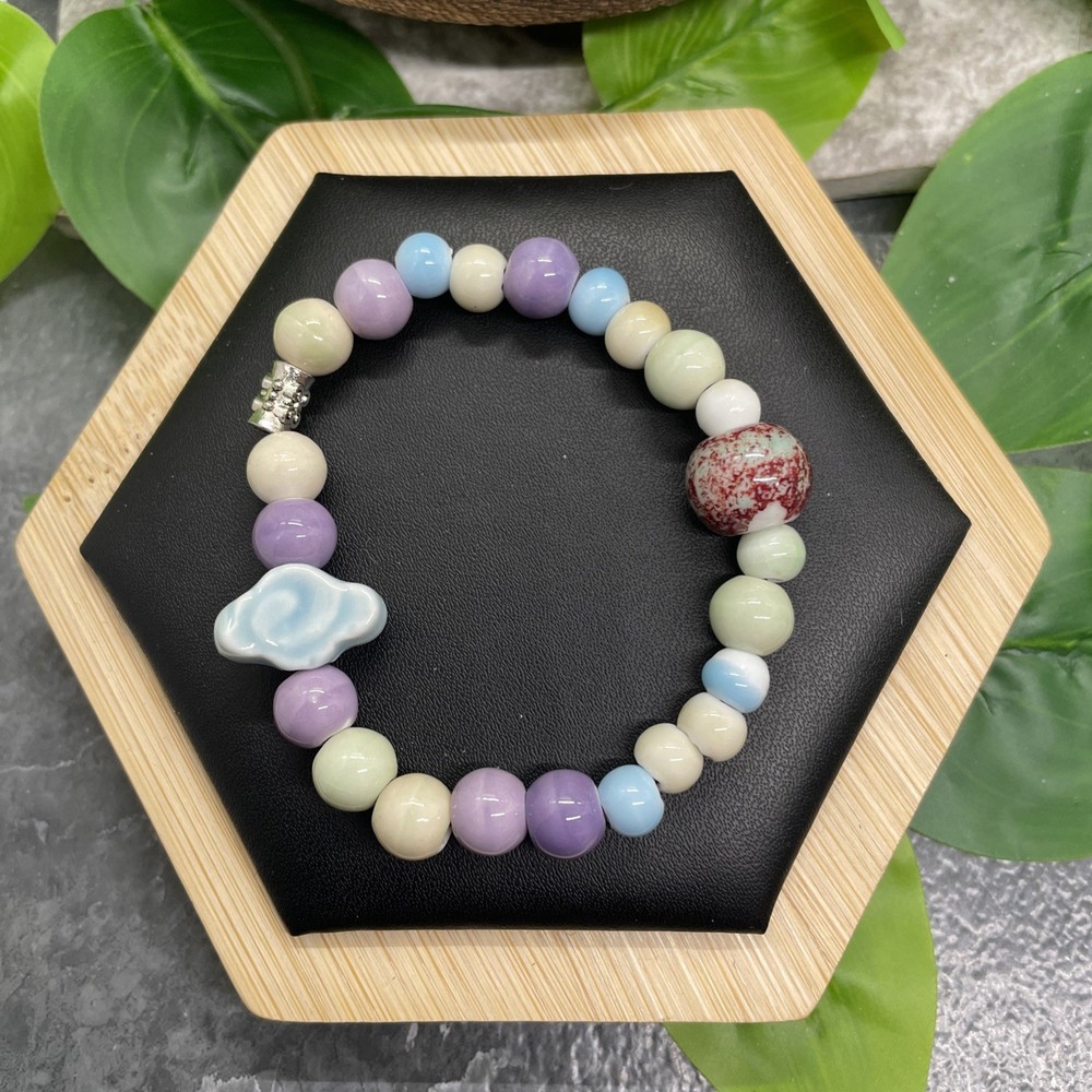 Handmade Ceramic Bead Beaded Stackable 6” Plus Stretch Bracelet New B29