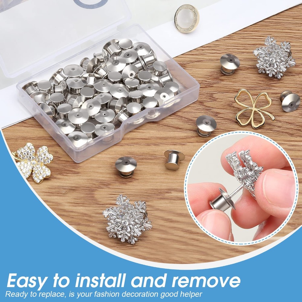 20PCS Locking Pin Back Keeper Clasp, Metal Backing for Silver