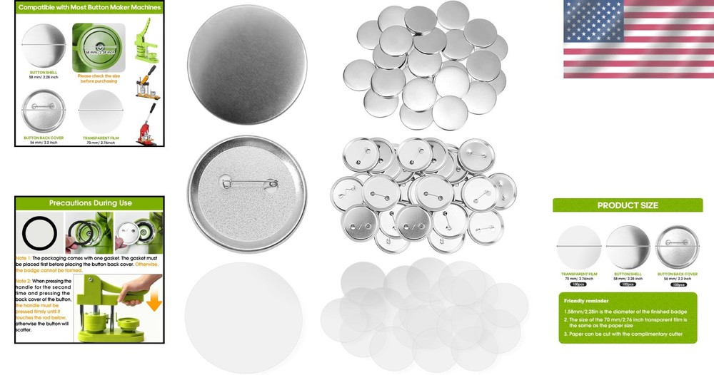 Shiny 58mm Blank Button Pins - 300 Pcs with Easy Assembly and Versatile Use