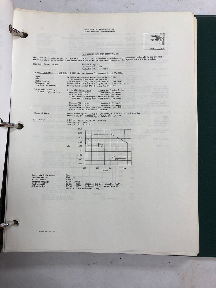 FAA Rotorcraft Gliders /Balloons Type Certificate Data Sheets/Specifications1977