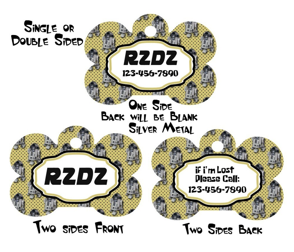 Pet ID Tag Sci Fi R2D2 Personalized Custom Double Sided Pet Tag name & Number