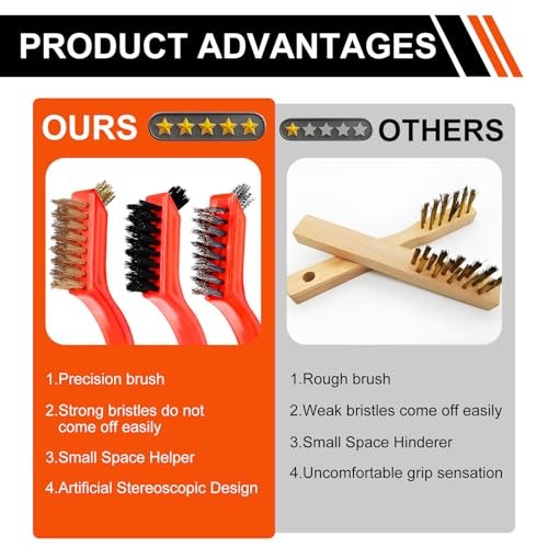 Wire Brush Set, 6 Pcs Professional Wire Brushes for Cleaning Rust, Stainless