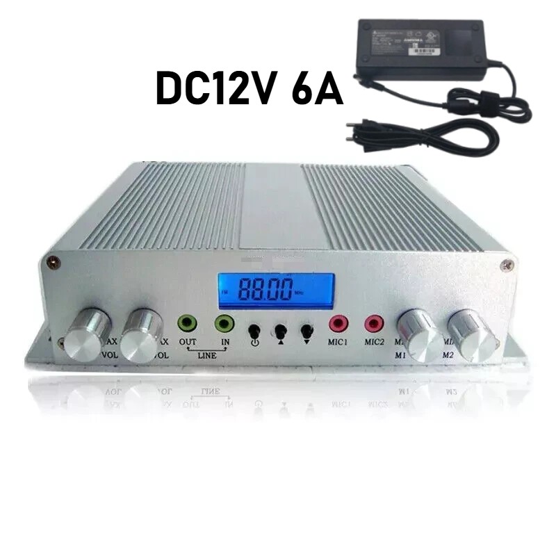DC12V 6A 25W FM Radio Transmitter Stereo PLL Broadcast Station 88MHz-108MHz New