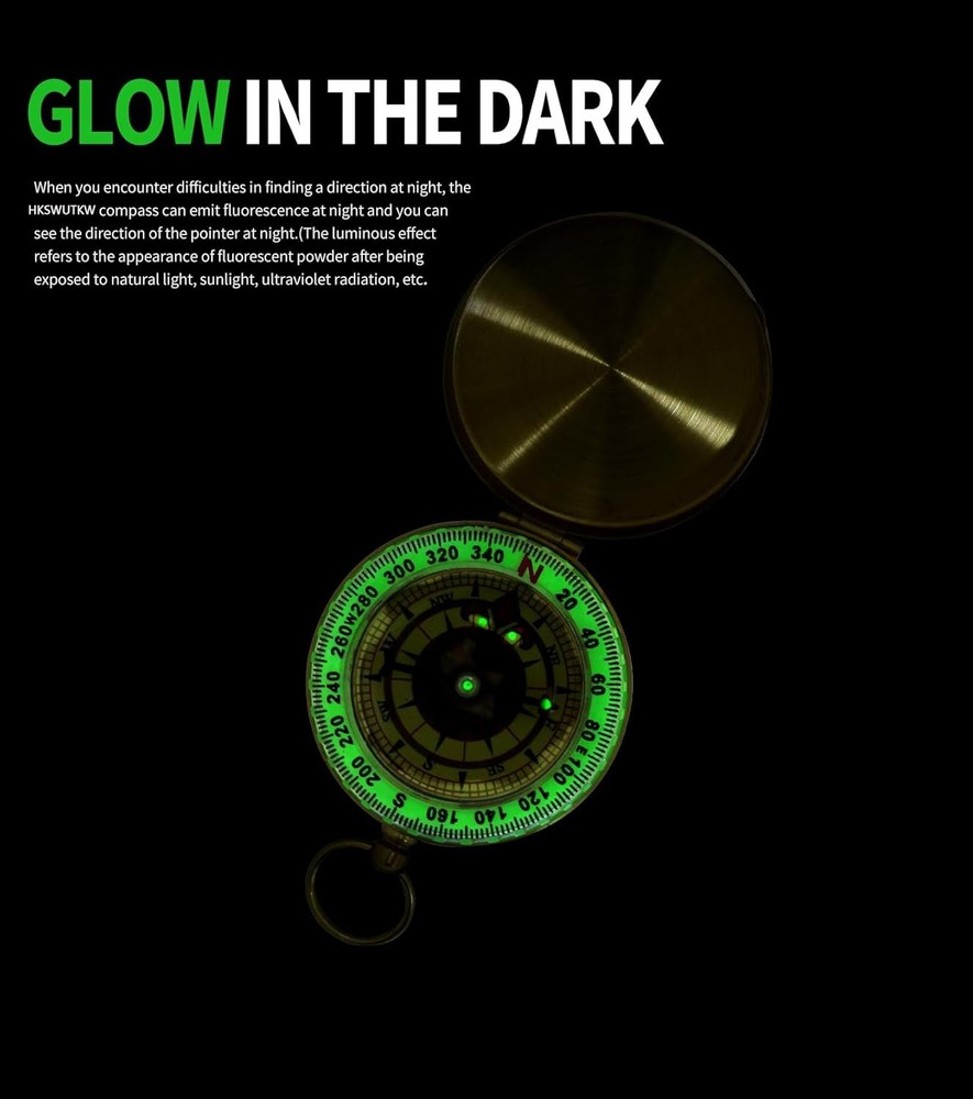 Handcrafted Solid Brass Pocket Compass, 1.8" Mini Navigation Tool for Hiking, Su